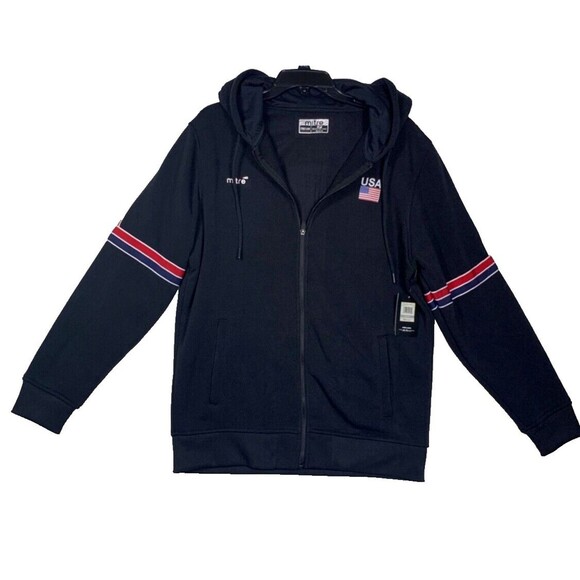 Mitre USA Zip Up Hoodie Mens Medium Black Proflow NWT Long Sleeve USA Logo - Picture 1 of 10